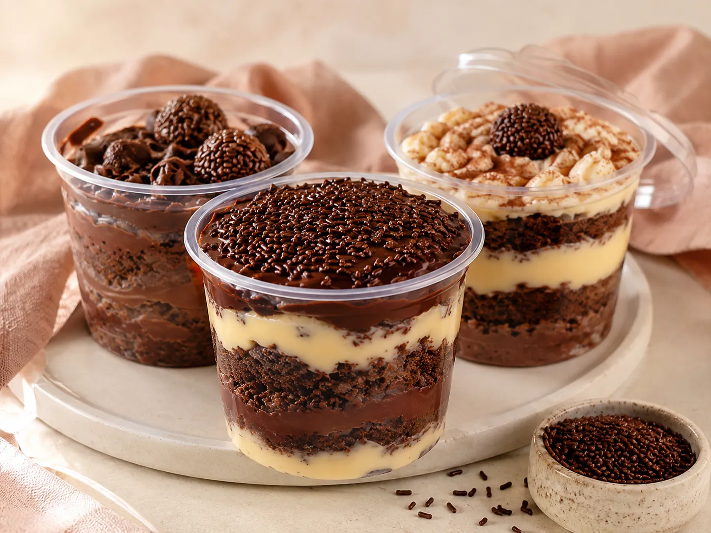 Bolo no pote com camadas de chocolate e creme