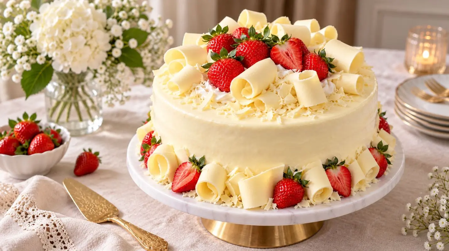 Bolo de aniversário em Cascavel-PR com morangos e chocolate branco